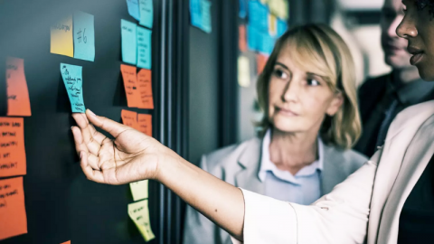 Women with post its on a board